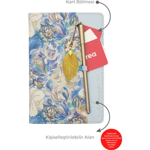 Kişiye Özel Çiçek Desenli Defter ve Tüy Kalem Seti Lazer Isim Kazıma Günlük Kartlıklı Defter