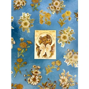 Holografik Efektli 20 Adet Papatya Çiçeği Desenli Sarı Renk Pet Sticker Seti/ Etiket / Çıkartma / Su Geçirmez