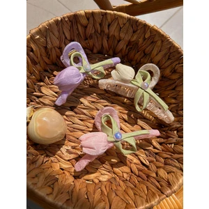 Şehrazat Handmade Tasarım Lale Çiçeği İncili Topuz Mandal Saç Tokası