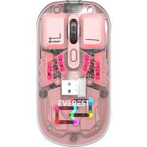 SM-BT89 Opal Şarj Edilebilir Sessiz Pembe Transparan Rgb 2in1 2bt ve 2.4ghz Kablosuz Mouse