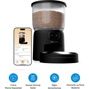 Akıllı Mama Kabı 3L Kapasiteli ve Wi-Fi Kontrollü Otomatik Besleme