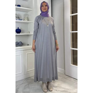 Beyza Fitilli Triko Elbise Gri