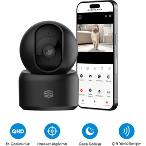 Akıllı 360° Kamera Wi-Fi, 1620p 3K, Gece Görüş, Ses Gönderme ve Alma