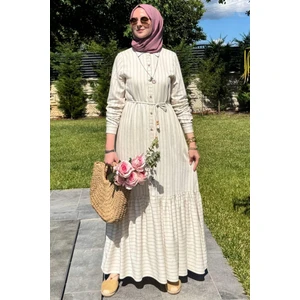 Süreyya Çizgili Gömlek Elbise Siyah