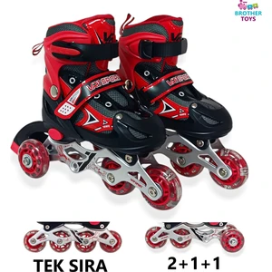 Brother Toys Çocuk Pateni Işıklı Çantalı Numara Ayarlanabilen Tek Sıra ve 2+1+1 Teker Paten Kırmızı Medium 34-37