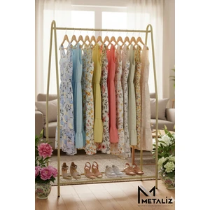 Oval Telli Gold Butik Elbise Askılığı Konfeksiyon Ayakkabılıklı Elbise Askılığı – Raflı Askı