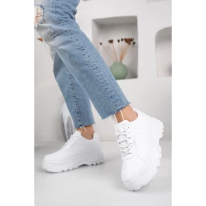 Yüksek Tabanlı Hafif Rahat Bağcıklı Spor Ayakkabı-Beyaz