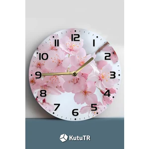 Dekoratif Mdf Duvar Saati – Zarif Pembe Çiçek Desenli– 33X33 cm SDW395
