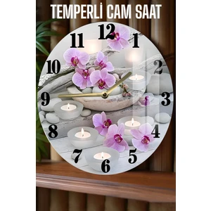 Orkide & Mum Desenli 3D Görünümlü Temperli Cam Saat – 33 cm CSDW388