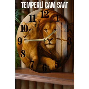 Aslan Temalı 3D Görünümlü Temperli Cam Saat – 33 cm CSDW401