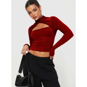 Kadın Uzun Kollu Cut Out Bluz – Çapraz Yaka, Crop Fit, Esnek Kumaş