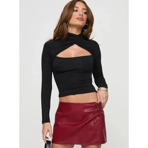 Kadın Uzun Kollu Cut Out Bluz – Çapraz Yaka, Crop Fit, Esnek Kumaş