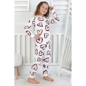 Kalp Desenli Fitilli Interlok Kumaş %100 Pamuk Kız Çocuk Pijama Takımı