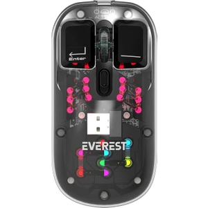  Everest SM-BT89 Opal Şarj Edilebilir Sessiz Siyah Transparan Rgb 2in1 2bt ve 2.4ghz Kablosuz Mouse   
