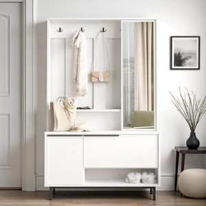 Robin Home Portmanto Vestiyer Ayakkabılık Aynalı Metal Ayaklı Beyaz