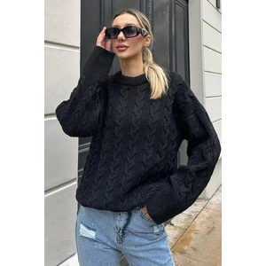 Siyah Bisiklet Yaka Örme Triko Kazak MG2009