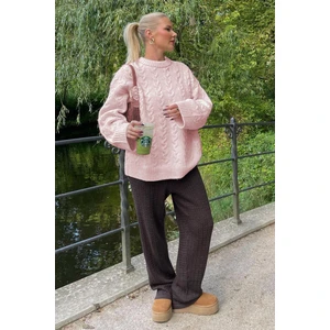 Pembe Bisiklet Yaka Örme Triko Kazak MG2009