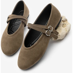 Kadın Çapraz Bantlı Babet Niroza Kahve Süet