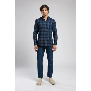 Jamie Erkek Dokuma Gömlek Lacivert-Sax Ekose