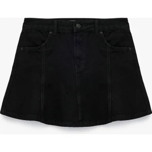 Düğmeli Mini A Kesim Volanlı Denim Etek