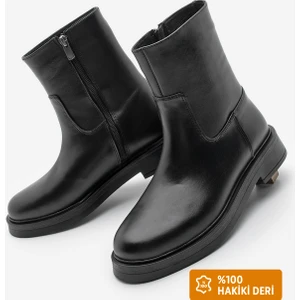 Kadın Hakiki Deri Kalın Taban Günlük Bot Zervas Siyah