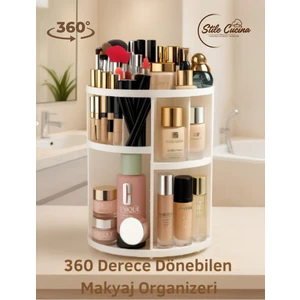 360 Derece Dönebilen Makyaj Organizeri Beyaz