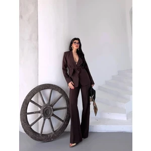 Kuşaklı Ceket Pantolon Takım