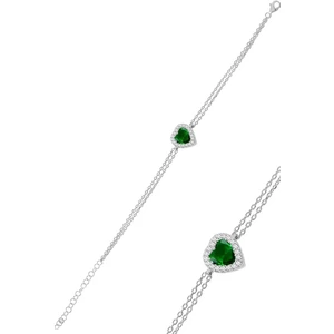 Söğütlü Silver Kadın Bileklik – Kök Zümrüt Taşlı, 925 Ayar Rodyum Kaplama Gümüş, Pırlanta Montürlü Kalp Tasarım