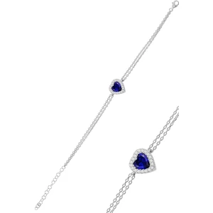 Söğütlü Silver Kadın Safir Taşlı 925 Ayar Gümüş Kalp Bileklik – Rodyum Kaplama, Pırlanta Montürlü Zarif Tasarım