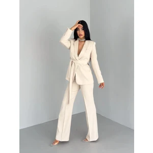 Kuşaklı Ceket Pantolon Takım