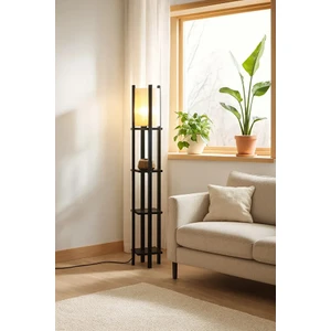 Modern Metal Gövdeli-Raflı Dekoratif Ayaklı Lambader – 22X22X145