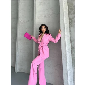 Kuşaklı Ceket Pantolon Takım