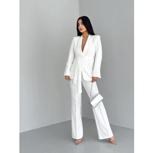 Kuşaklı Ceket Pantolon Takım