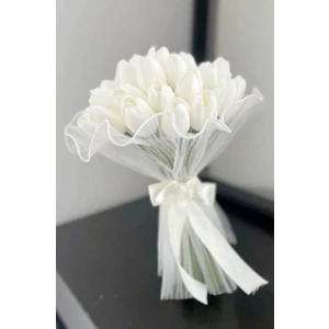 Islak Lale Gelin Buketi Tüllü 25 Adet (Yaka Çiçeği Hediyeli)