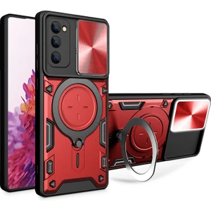Digital Computer Home Samsung Galaxy S20 FE/S20 Fe 5G/S20 Fe 2022/S20 Lite Için Kickstand Kılıf, Kayar Kamera Kapağı Pc+Tpu Telefon Kılıfı-Kırmızı (Yurt Dışından)