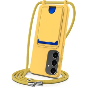 Digital Computer Home Samsung Galaxy S25 Kılıfı Sıvı Silikon Kart Tutucu Telefon Arka Kapağı Kordonlu-Sarı (Yurt Dışından)