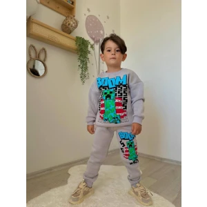 Cg Kids Minecraft Baskılı 3 Iplik Şardonlu Içi Pamuklu Erkek Çocuk Alt Üst Süper Tarz Takım