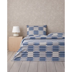 Blockform Kolay Ütülenir Tek Kişilik Nevresim Takımı 160X220 cm Koyu Mavi-Bej