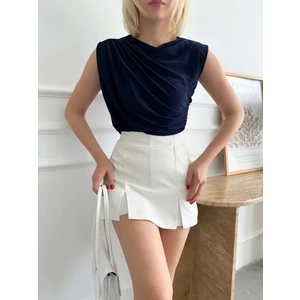 Kadın Büzgülü Sandy Kumaş Kolsuz Bluz