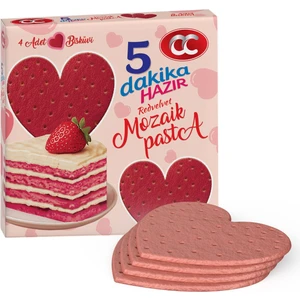 Red Velvet Kalp Şekilli 5 Dakika Hazır Mozaik Pasta - 20 cm Çapında 4 Kat Pasta Tabanı Bisküvisi
