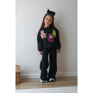 Cg Kids Labubu Nakışlı 3 Iplik Şardonlu Içi Pamuklu Kız Çocuk Alt Üst Süper Tarz Takım