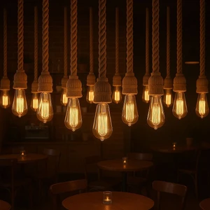 Halat Sarkıt Avize – El Örgüsü Jüt Halatlı, Sıcak Işıklı Dekoratif Aydınlatma”