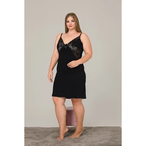 Kadın Büyük Beden Siyah Dantel Detaylı Örme Penye Likralı Gecelik