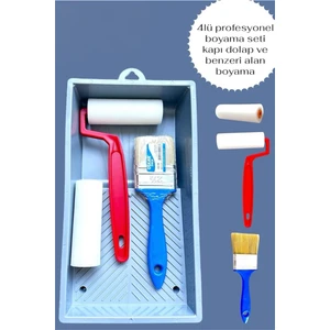 4'lü Profesyonel Boyacı Seti Kapı Dolap ve Benzeri Alan Boyama Fırça Plastik Saplı Rulo ve Rulo Yedek Başlığı