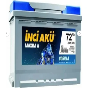 12 Volt 72 Amper Alçak Tip Inci Akü. !! (Ford-Opel Vb. Araçlar Alçak Tip). Güncel - Yeni Üretim.