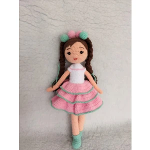 Toys City Pembe Liva Bebek Amigurumi Örgü Oyuncak Tamamen Organik İplere Sahip 30 cm