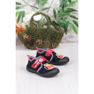 3449 Gz Araba Figürlü Anaokulu Kreş Ev Erkek Çocuk Keten Panduf Ayakkabı