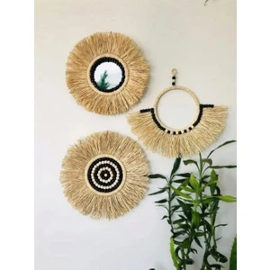 Üçlü Rafya Siyah Boncuklu Duvar Süsü Üçlü Rafya Siyah Boncuklu Duvar Süsü