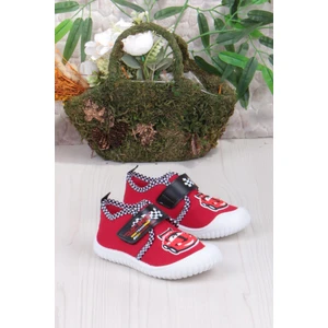 3449 Gz Araba Figürlü Anaokulu Kreş Ev Erkek Çocuk Keten Panduf Ayakkabı