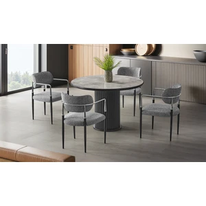 Istanbul’81 Yuvarlak Masa Takımı – Gri Mermer, Siyah Ayak, Ø120 Cm, 4 Sandalyeli